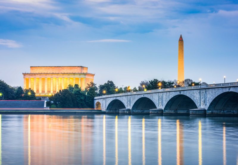 Washington DC, USA skyline on the Potomac River.