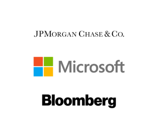 JP Morgan Chase, Microsoft, and Bloomberg logos