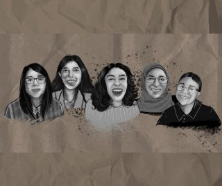 An illustration of Sprinterns smiling in black and white