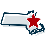 A map of Massachusetts with a red star over Boston