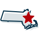 A map of Massachusetts with a red star over Boston