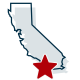 map of California with a red star over Los Angeles